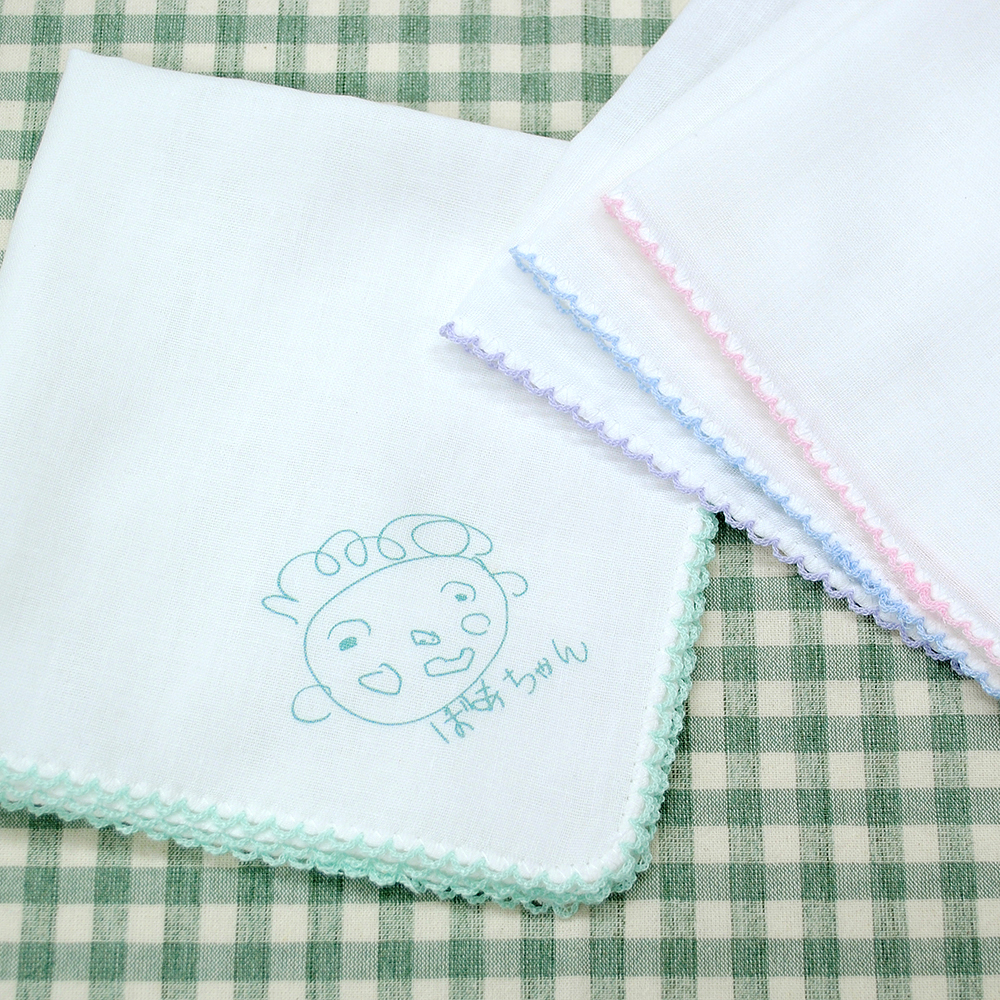 似顔絵ハンカチ　ピコット刺繍　データ送付