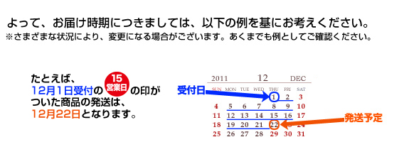 営業日と納期のご説明